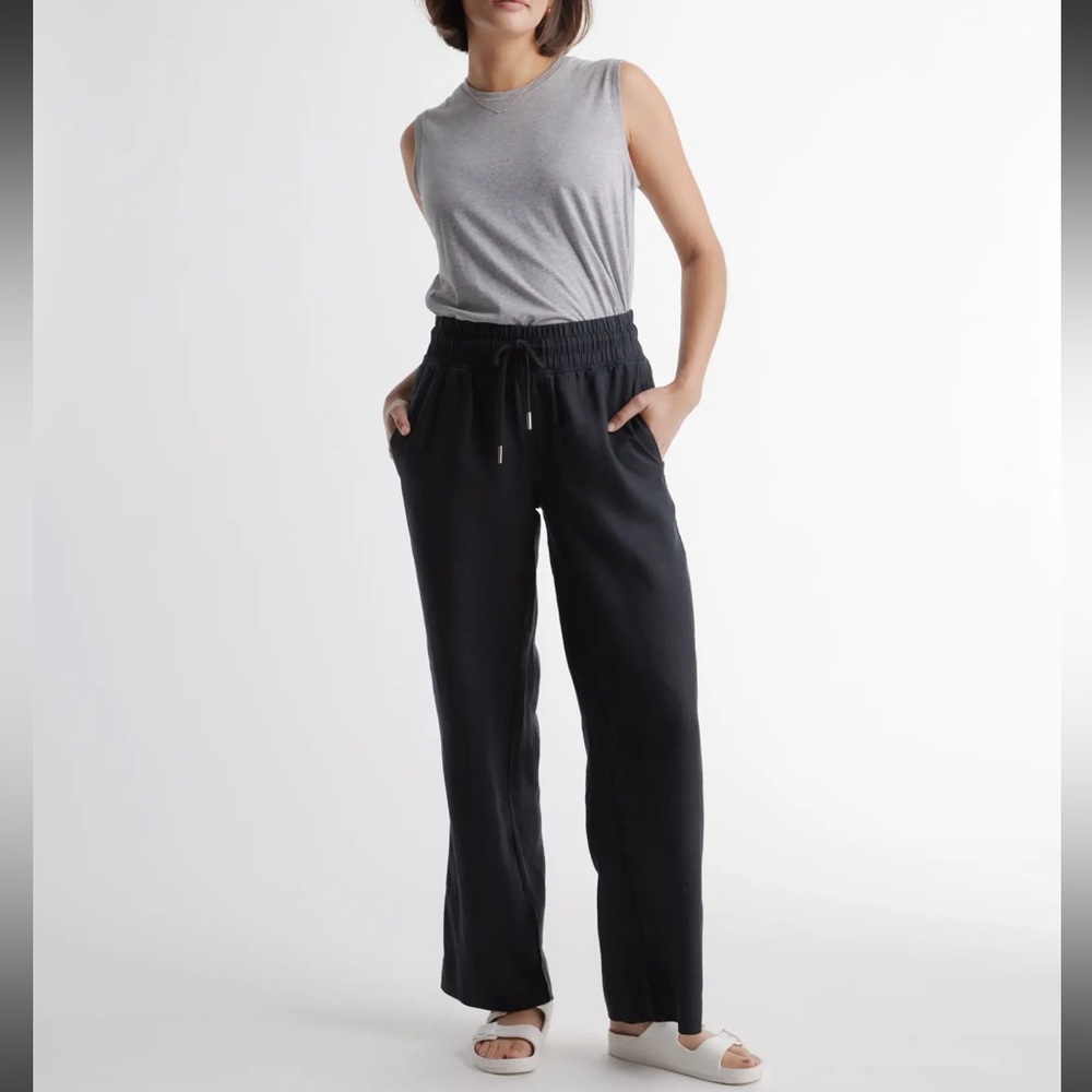 Quince Black European Linen Wide-leg Pants, Large.